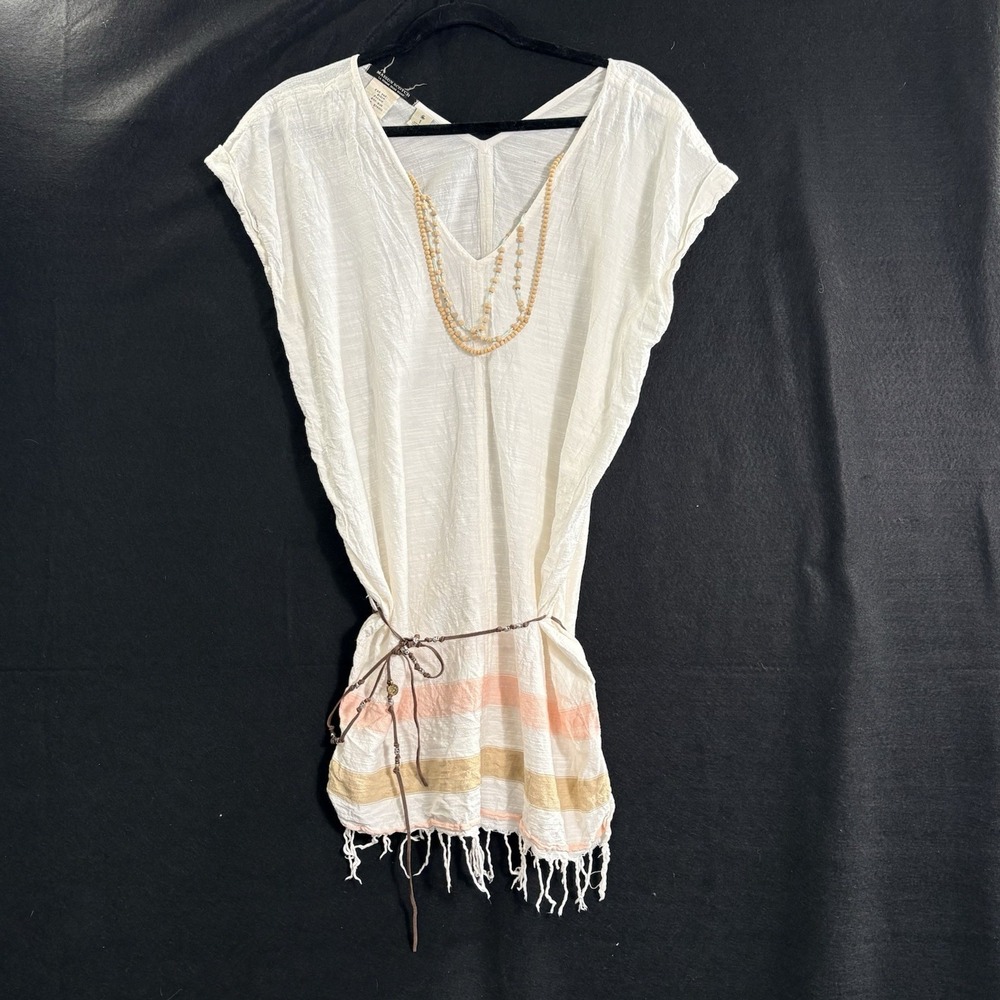 MAISON SCOTCH Women La Femme Selon Marie Stripe Belted Tunic Sz 1 Ivory 3-13